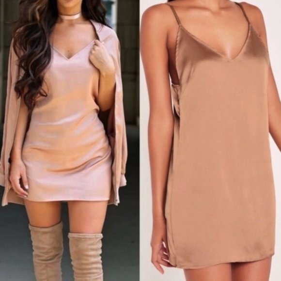 Missguided Dresses & Skirts - NWT Carli Bybel Missguided silky cami Slip dress dusty pink sz 12